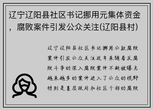 辽宁辽阳县社区书记挪用元集体资金，腐败案件引发公众关注(辽阳县村)