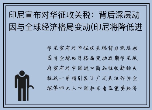 印尼宣布对华征收关税：背后深层动因与全球经济格局变动(印尼将降低进口关税)