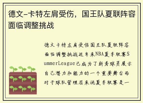 德文-卡特左肩受伤，国王队夏联阵容面临调整挑战