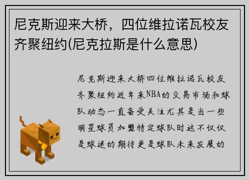 尼克斯迎来大桥，四位维拉诺瓦校友齐聚纽约(尼克拉斯是什么意思)